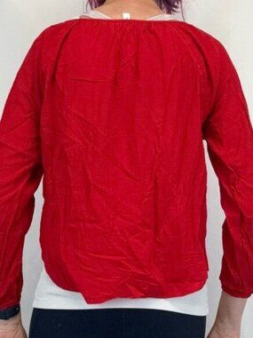 H&M L.O.G.G. Women's Red Peasant Blouse Off Shoulder 3/4 Sleeve Size 6